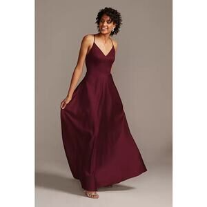 CELEBRATE DB STUDIO spaghetti strap satin A-line long dress wine Cherry size 2
